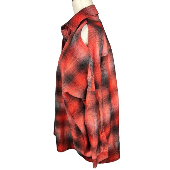 UNIF Orange Brown and Gray Plaid Button Up Cold Shoulder Shirt Size XS - Picture 4 of 6
